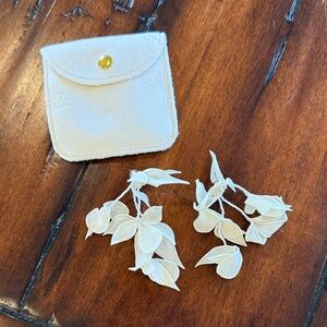 Elegant White Leaf Earrings with Pouch